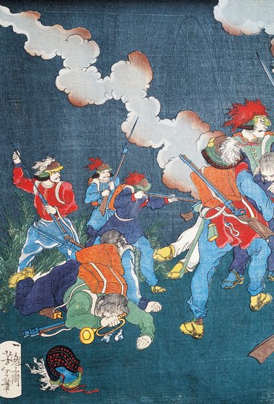 Escena de batalla, sewamono (obra doméstica) de Japanese School
