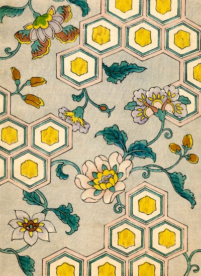 Flores sobre un fondo de panal de Japanese School