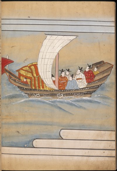 Enviados chinos en un barco, ilustración del 