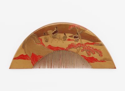Peine con decoración del Monte Fuji y viajeros de Japanese School