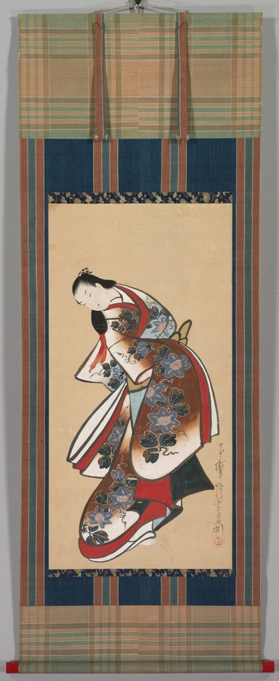 Cortesana, principios del siglo XVIII (pergamino colgante, tinta y color sobre papel) de Japanese School