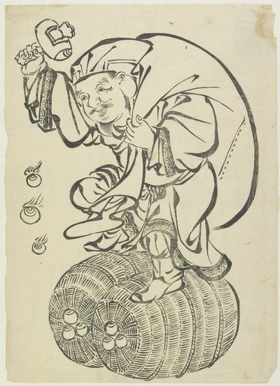 Dios Daikoku bailando sobre fardos de arroz, mediados a finales del siglo XVIII de Japanese School