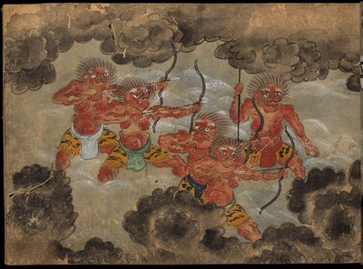 Demonios disparando arcos, ilustración del 