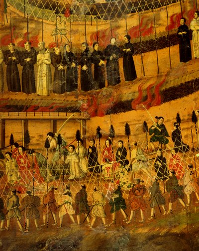Detalle de El martirio de los jesuitas en Japón en 1622 (acuarela sobre papel) de Japanese School