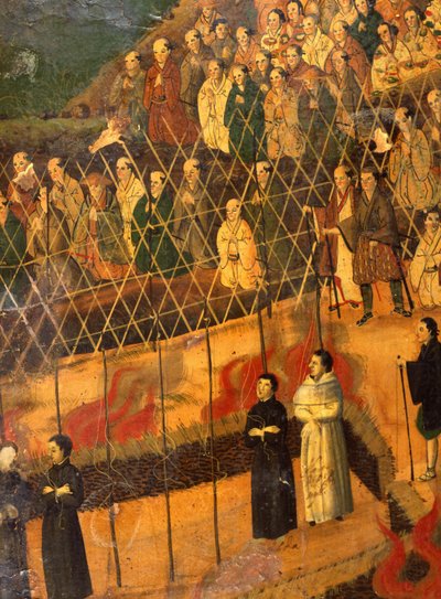 Detalle de El martirio de los jesuitas en Japón en 1622 (acuarela sobre papel) de Japanese School