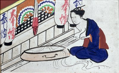 Ema (placa votiva) que representa a una mujer expresando leche de Japanese School