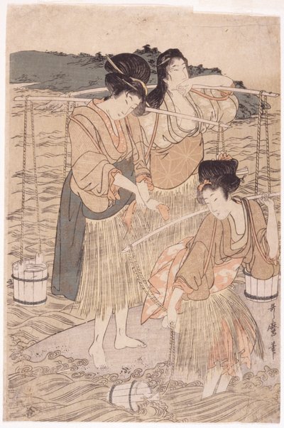 Mujeres japonesas (bloque de madera en color) de Japanese School