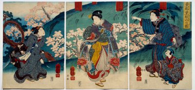 Arte japonés: mujeres en primavera de Japanese School