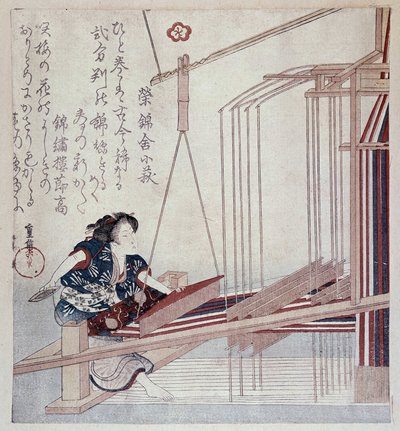 Telar japonés, impresión de finales del siglo XIX de Japanese School