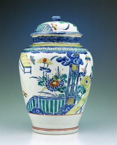 Jarra y tapa decoradas con esmaltes Kakiemon, c.1680 de Japanese School