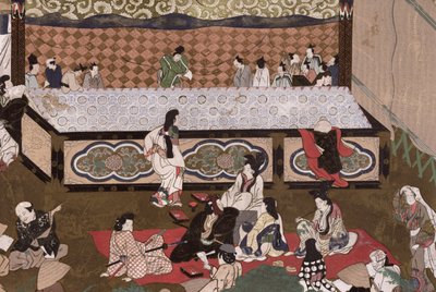Teatro kabuki en una feria de Kioto, ilustración a partir de un 17º cuadro de "Kokka", noviembre de 1924 (litografía en color). de Japanese School