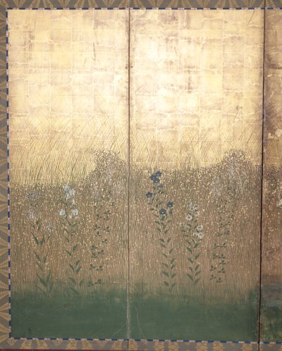 Moon In Musashi Plain (color y oro sobre papel) de Japanese School