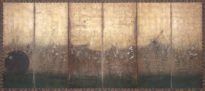 Moon In Musashi Plain (color y oro sobre papel) de Japanese School