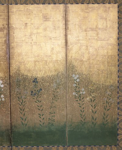 Moon In Musashi Plain (color y oro sobre papel) de Japanese School