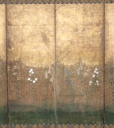 Moon In Musashi Plain (color y oro sobre papel) de Japanese School