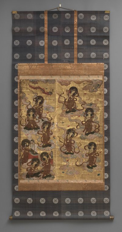 Pintura mural: Descenso de veinticinco bodhisattvas (asistentes de la tríada Amitabha), siglo XVIII de Japanese School