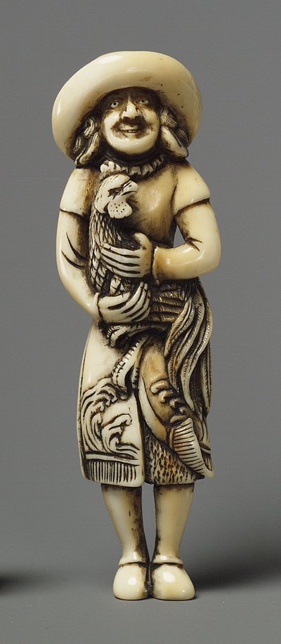 Netsuke modelado como extranjero con kirin, siglo XIX (Marfil) de Japanese School