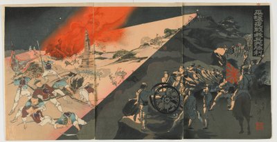 Batalla nocturna en Pingyang, era Meiji, 1894 de Japanese School