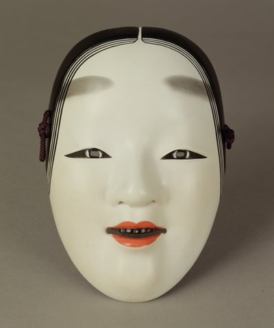 Máscara de teatro Noh de una mujer joven, japonesa de Japanese School
