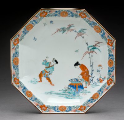 Plato octogonal con una escena que ilustra la historia del Hob en el pozo, Kakiemon, c.1700 de Japanese School