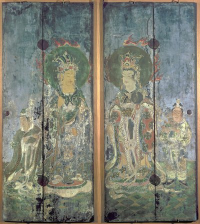 Una de un par de puertas de santuario, que representan a Brahma e Indra o Bonten y Taishakuten, período Muromachi de Japanese School
