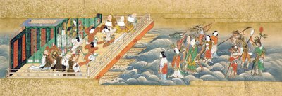 Uno de tres rollos de mano en miniatura que representan la historia de Taishokkan de Japanese School