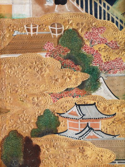 Osakazu Byobu - Biombo japonés de ocho paneles (pintura) de Japanese School