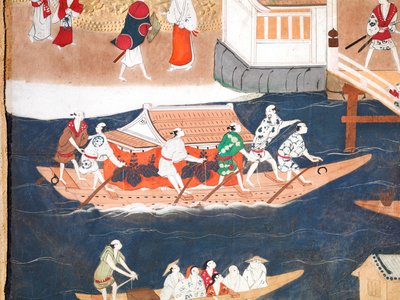 Osakazu Byobu - Biombo japonés de ocho paneles (pintura) de Japanese School
