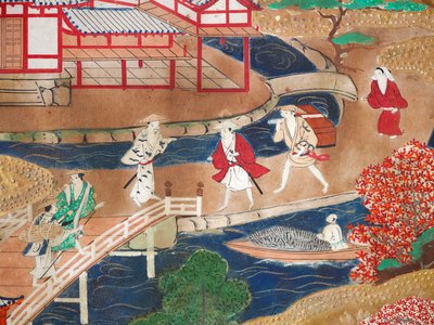 Osakazu Byobu - Biombo japonés de ocho paneles (pintura) de Japanese School