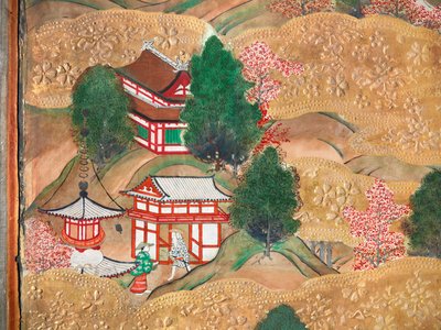 Osakazu Byobu - Biombo japonés de ocho paneles (pintura) de Japanese School