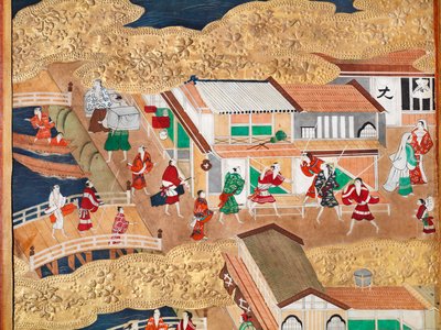 Osakazu Byobu - Biombo japonés de ocho paneles (pintura) de Japanese School
