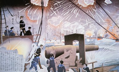 Pintura de la Batalla del Río Yalu en septiembre de Japanese School