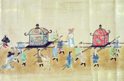 Parte de la Sexta Embajada Coreana a Japón en el momento de la sucesión de Tokugawa Ietsuna en 1651, posiblemente por Kano Masunobu (1625-94) 1655-57 de Japanese School