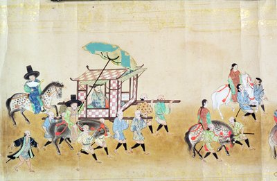Parte de la Sexta Embajada Coreana a Japón en el momento de la sucesión de Tokugawa Ietsuna en 1651, posiblemente por Kano Masunobu (1625-94) 1655-57 de Japanese School