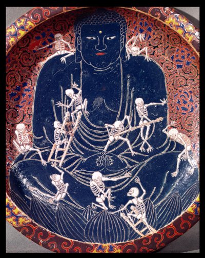 Plato que representa a Buda con diez esqueletos (detalle) de Japanese School