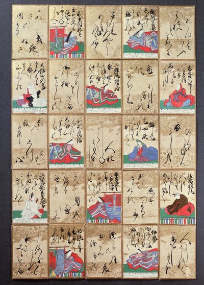 Cartas de juego con 100 poetas y poemas, vendidas en la Exposición Universal en París en 1867 de Japanese School