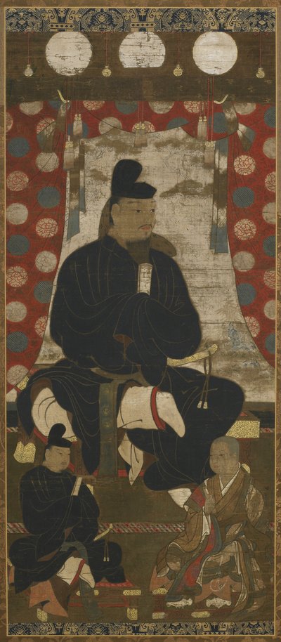 Retrato de Fujiwara no Kamatari (614-669) acompañado por dos hijos, Periodo Muromachi de Japanese School