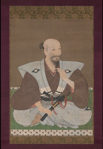 Retrato de un guerrero, pergamino colgante de Japanese School