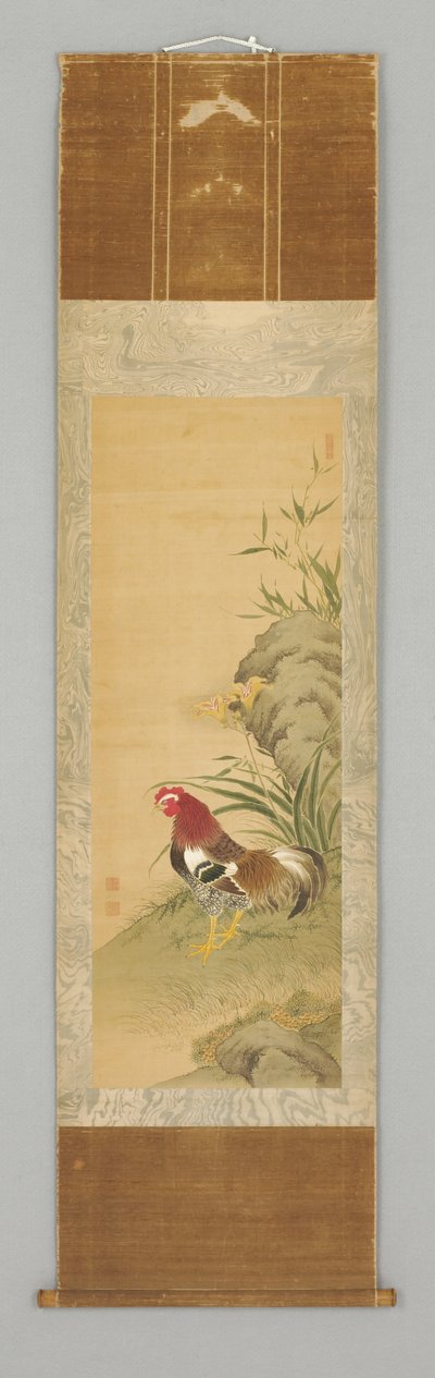 Gallo junto a una roca, finales del siglo XVIII o principios del XIX de Japanese School