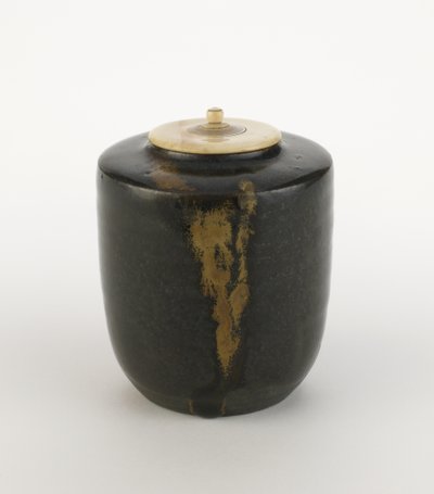 Caddy de té de cerámica Seto, tipo katatsuki de Japanese School