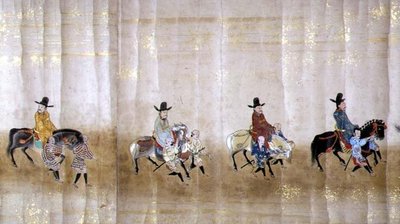 Sexta Embajada Coreana a Japón en Meireki 1 en el momento de la sucesión de Tokugawa Ietsuna en 1651, posiblemente por Kano Masunobu (detalle) de Japanese School