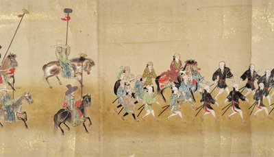 Sexta Embajada Coreana a Japón en Meireki 1 en el momento de la sucesión de Tokugawa Ietsuna en 1651, posiblemente por Kano Masunobu (1625-94) (pintura en pergamino) (detalle) de Japanese School