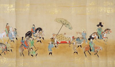 Sexta Embajada Coreana a Japón en Meireki 1 en el momento de la sucesión de Tokugawa Ietsuna en 1651, posiblemente por Kano Masunobu (1625-94) (pintura en pergamino) (detalle) de Japanese School