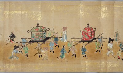 Sexta Embajada Coreana a Japón en Meireki 1 en el momento de la sucesión de Tokugawa Ietsuna en 1651 (detalle) de Japanese School