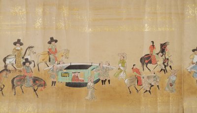 Sexta Embajada Coreana a Japón en Meireki 1 en el momento de la sucesión de Tokugawa Ietsuna en 1651 (detalle) de Japanese School