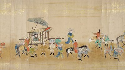 Sexta Embajada Coreana a Japón en Meireki 1 en el momento de la sucesión de Tokugawa Ietsuna en 1651 (detalle) de Japanese School