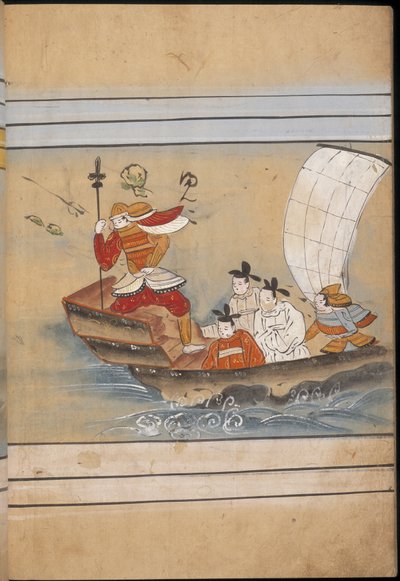Soldado y enviados en un barco, ilustración del 