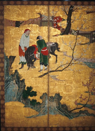 La visita de la corte de los Cuatro Sabios del Monte Shang; Visita de Su Shi a la Cueva del Viento y el Agua, (detalle) de Japanese School