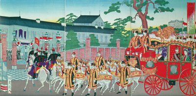 El Emperador Mutsuhito (1852-1912) regresando a su palacio en Tokio, finales del siglo XIX de Japanese School
