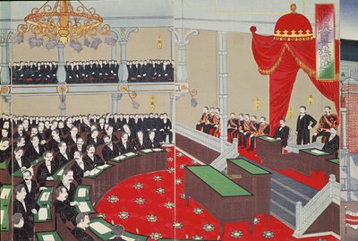 El Parlamento en Tokio, finales del siglo XIX (grabado en madera a color) de Japanese School